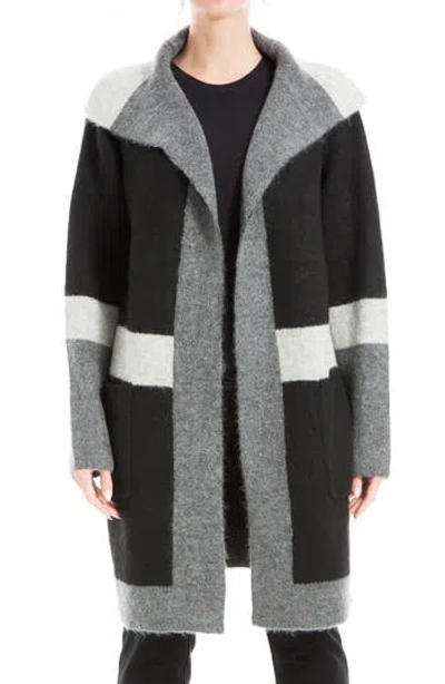 Max Studio Stripe Long Sweater Coat In Black/charcoal/grey
