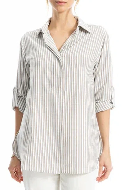 Max Studio Stripe Oversize Long Sleeve Button-up Tunic