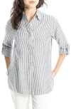 Max Studio Stripe Oversize Long Sleeve Button-up Tunic In Black Framed Stripe