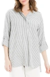 Max Studio Stripe Oversize Long Sleeve Button-up Tunic In Black Stripe