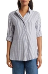 Max Studio Stripe Oversize Long Sleeve Button-up Tunic In Indigo/black Framed Stripe