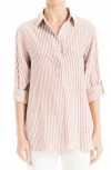 Max Studio Stripe Oversize Long Sleeve Button-up Tunic In Marsala/ivory Stripe
