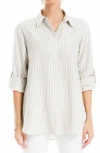 Max Studio Stripe Oversize Long Sleeve Button-up Tunic In Taupe/blk Framed Stripe