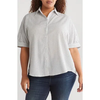 Max Studio Stripe Oversized Button-up Shirt In White/black Stripe