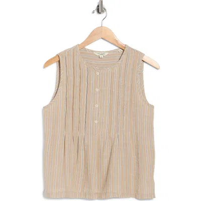 Max Studio Stripe Pintucked Sleeveless Top In Brown