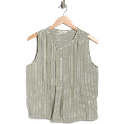 Max Studio Stripe Pintucked Sleeveless Top In Gray
