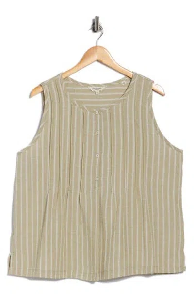Max Studio Stripe Pintucked Sleeveless Top In Green