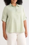 Max Studio Stripe Popover Tunic In Green