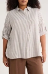 Max Studio Stripe Popover Tunic In Toffee/blk Frame Stripe