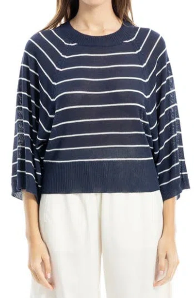 Max Studio Stripe Raglan Sleeve Sweater In Blue