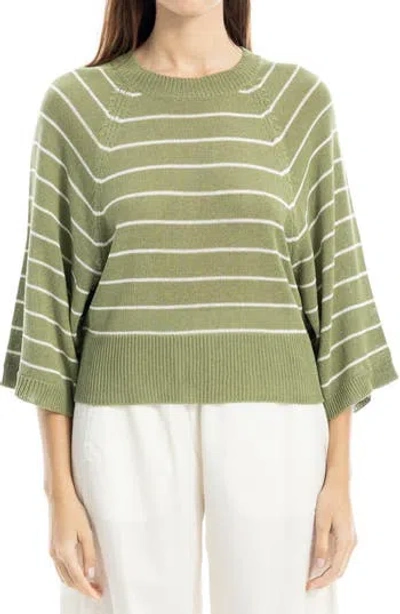 Max Studio Stripe Raglan Sleeve Sweater In Green