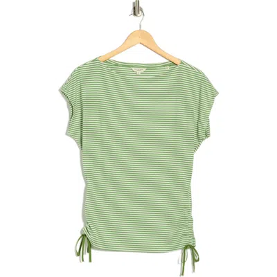 Max Studio Stripe Rib Ruched T-shirt In Green