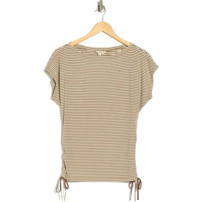 Max Studio Stripe Rib Ruched T-shirt In Brown