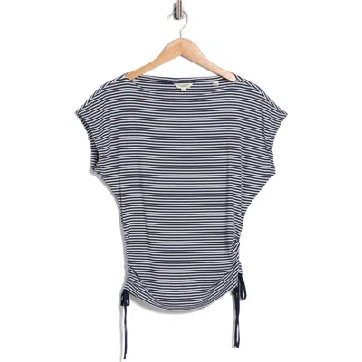 Max Studio Stripe Rib Ruched T-shirt In Blue