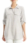 Max Studio Stripe Roll Tab Button-up Utility Shirt