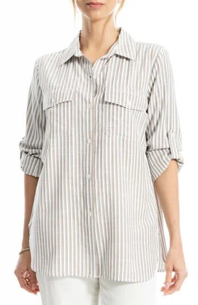 MAX STUDIO MAX STUDIO STRIPE ROLL TAB BUTTON-UP UTILITY SHIRT