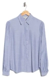 Max Studio Stripe Ruffle Front Button-up Shirt In Blue
