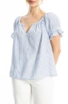 Max Studio Stripe Ruffle Puff Sleeve Top