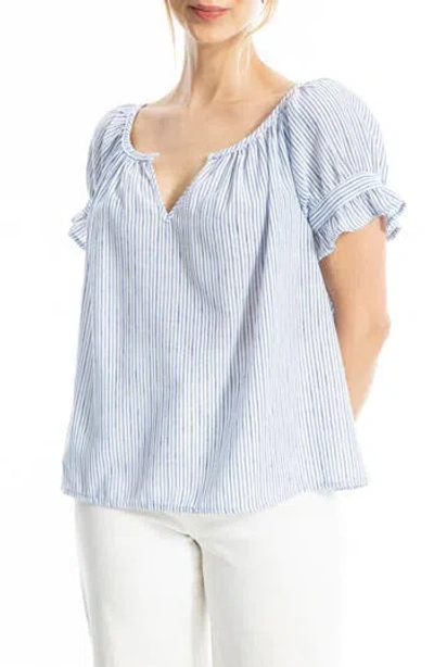 Max Studio Stripe Ruffle Puff Sleeve Top