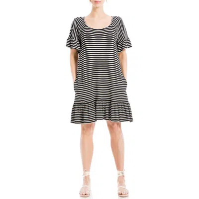 Max Studio Stripe Ruffle Short Sleeve Shift Dress In Black/white Stripe