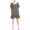 Max Studio Stripe Ruffle Short Sleeve Shift Dress In Black