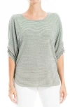 Max Studio Stripe Scrunched Sleeve T-shirt In Army/cream