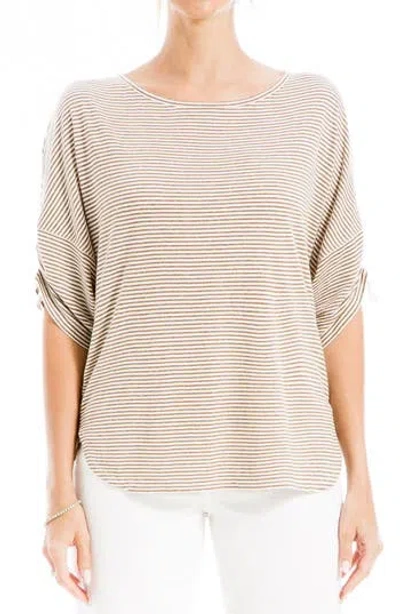 Max Studio Stripe Scrunched Sleeve T-shirt In Neutral