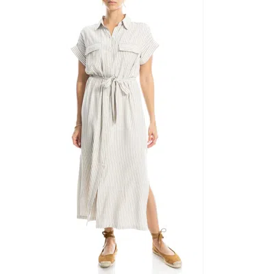 Max Studio Stripe Shirtdress In Tpe/blk Frmed Stripe