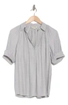 Max Studio Stripe Short Sleeve Blouse In Off White/black Mini Stripe
