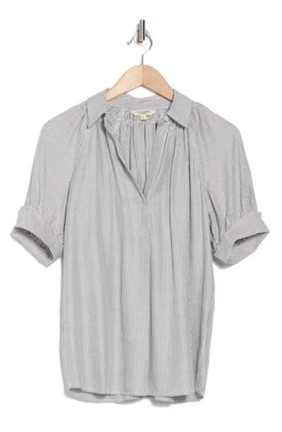 Max Studio Stripe Short Sleeve Blouse In Off White/black Mini Stripe