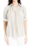 Max Studio Stripe Short Sleeve Blouse In Taupe/black Framed Stripe