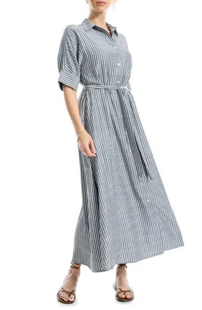 Max Studio Stripe Short Sleeve Maxi Shirtdress In Gray
