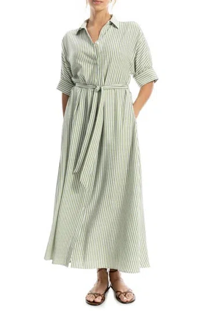 Max Studio Stripe Short Sleeve Maxi Shirtdress