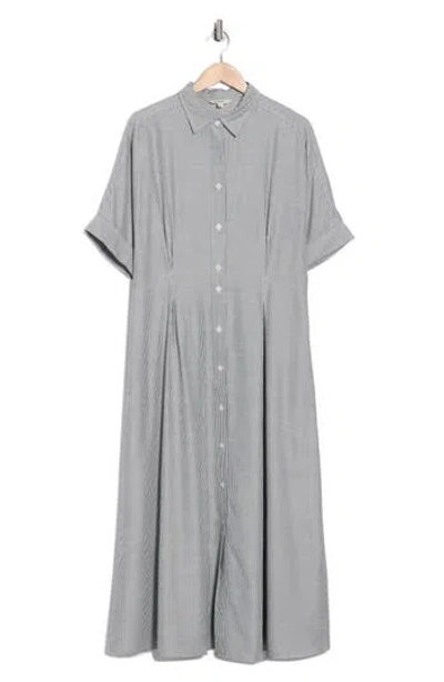 Max Studio Stripe Short Sleeve Maxi Shirtdress In Gray