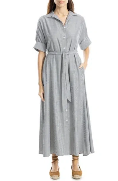 Max Studio Stripe Short Sleeve Maxi Shirtdress In Black/off White Mini Stripe