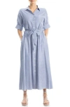 Max Studio Arge Roll Sleeve Button Front Belted Shirtdress In Blue