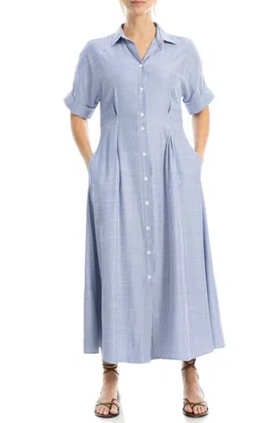 Max Studio Stripe Short Sleeve Maxi Shirtdress In Blue