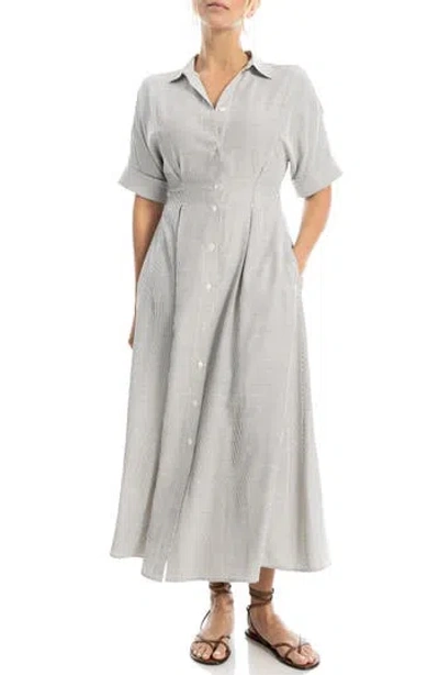 Max Studio Stripe Short Sleeve Maxi Shirtdress In Gray