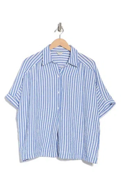 Max Studio Stripe Short Sleeve Textured Button-up Shirt