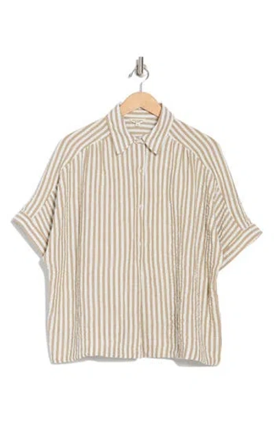 Max Studio Stripe Short Sleeve Textured Button-up Shirt