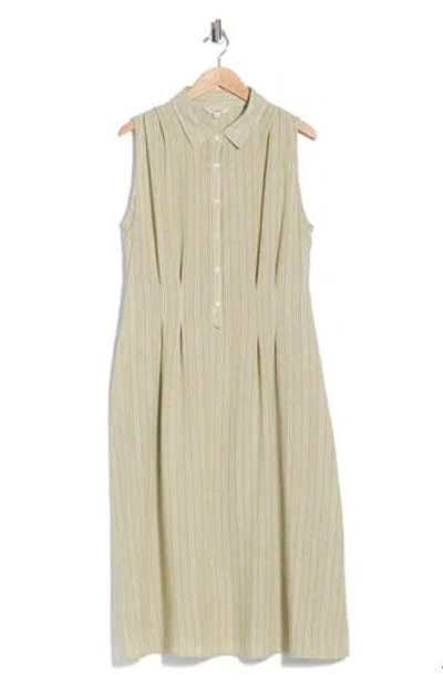 Max Studio Stripe Sleeveless Midi Shirtdress In Green