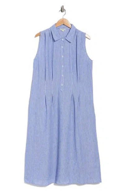 Max Studio Stripe Sleeveless Midi Shirtdress In Blue