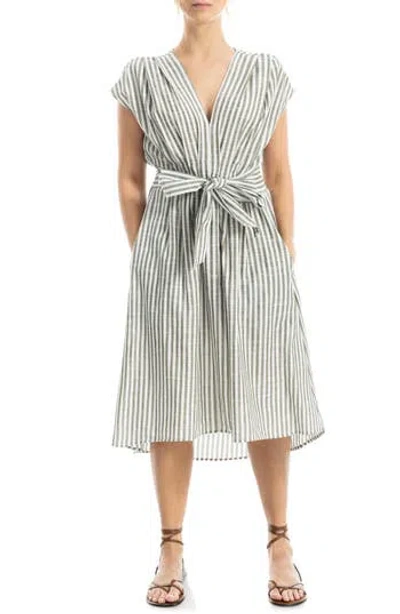 Max Studio Stripe Tie Front Cotton Blend Dress In Gray