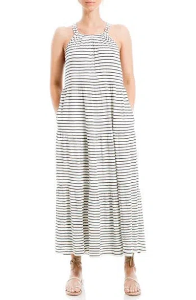 Max Studio Stripe Tiered Maxi Dress In Cream White/black Stripe