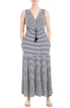 Max Studio Stripe Tiered Maxi Dress In Navy/ White Stripe