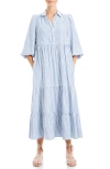 Max Studio Stripe Tiered Maxi Shirtdress In Denim/ Stripe