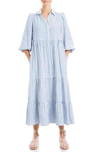 Max Studio Stripe Tiered Maxi Shirtdress In Denim/ Stripe