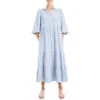 Max Studio Stripe Tiered Maxi Shirtdress In Denim/stripe