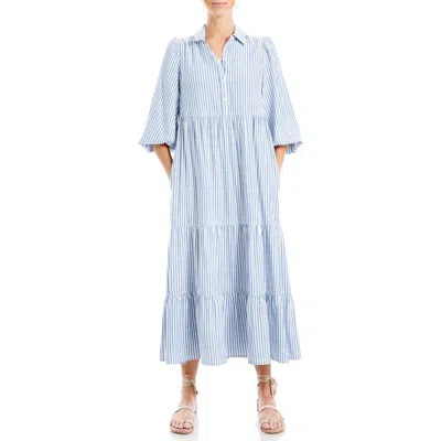 Max Studio Stripe Tiered Maxi Shirtdress In Blue