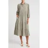 Max Studio Stripe Tiered Maxi Shirtdress In Green/ivory Stripe
